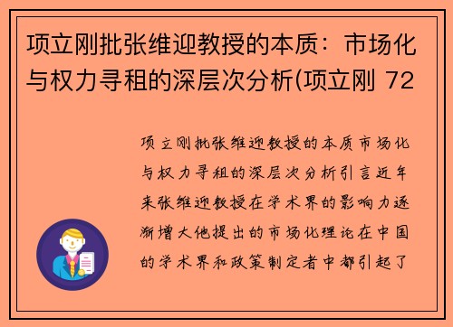 项立刚批张维迎教授的本质：市场化与权力寻租的深层次分析(项立刚 720)