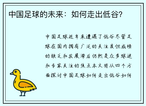 中国足球的未来：如何走出低谷？