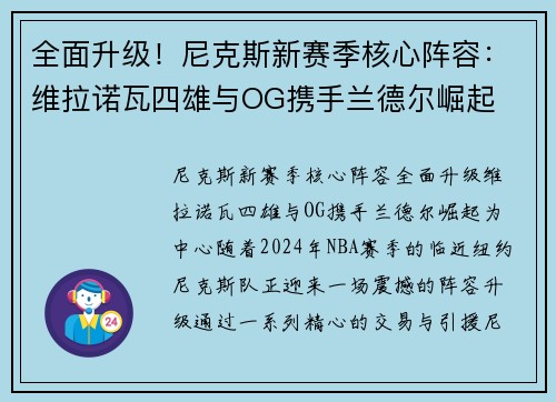 全面升级！尼克斯新赛季核心阵容：维拉诺瓦四雄与OG携手兰德尔崛起